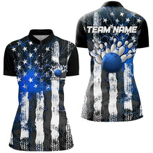 Load image into Gallery viewer, Blue Lightning American Flag Custom Ladies Bowling Team Jerseys, Patriotic Bowling Shirt IPHW6177