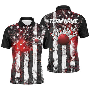 Red Lightning American Flag Custom Unisex Bowling Team Jerseys, Patriotic Bowling Team Shirts IPHW6178