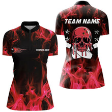 Load image into Gallery viewer, Custom Red Flame Skull Bowling Team Shirts, Bowling Polo/ Quarter-Zip Shirts For Women IPHW6180
