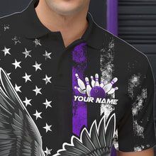 Load image into Gallery viewer, Custom Purple Line American Flag Eagle Bowling Men Polo Shirt, Patriotic US Bowling Shirt IPHW8940