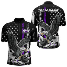 Load image into Gallery viewer, Custom Purple Line American Flag Eagle Bowling Men Quarter-Zip Shirt, Patriotic US Bowling Shirt IPHW8940