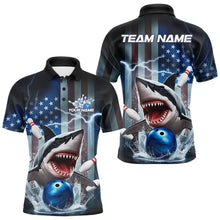 Load image into Gallery viewer, Custom American Flag Shark Bowling Men Polo Shirt, Patriotic Shark Bowling Jerseys IPHW8944