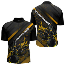Load image into Gallery viewer, Custom Black And Yellow Flame Duckpin Bowling Quarter-Zip Shirt For Men, Bowling Team League Shirt IPHW8948
