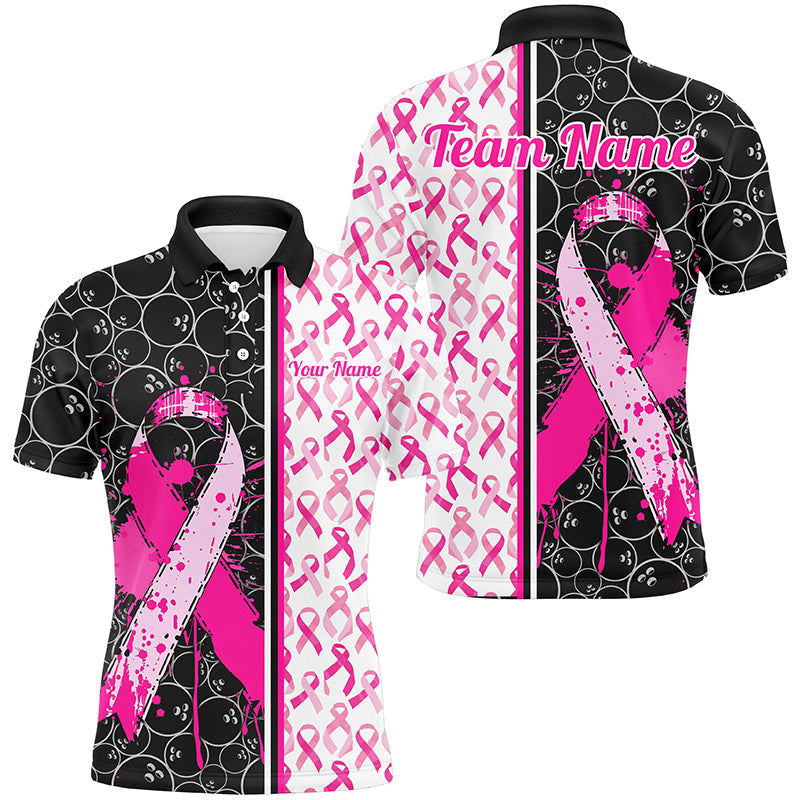 Black And Pink Custom Breast Cancer Awareness Pink Ribbon Bowling Shirts For Men And Women IPHW7011