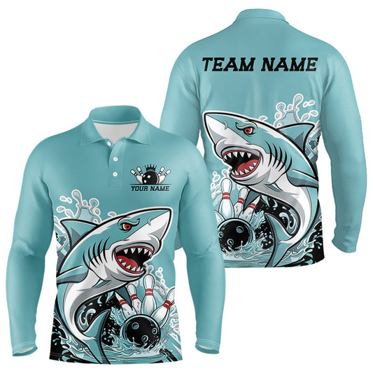 Shark Custom Bowling Jerseys, Shark Bowling Tournament Long Sleeve Polo Shirts For Men IPHW8008