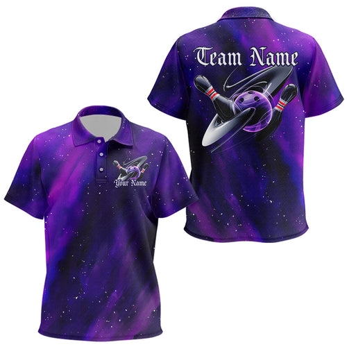 Custom Purple Galaxy Bowling Polo Shirts For Kid, Team Bowling League Shirts With Name IPHW8234