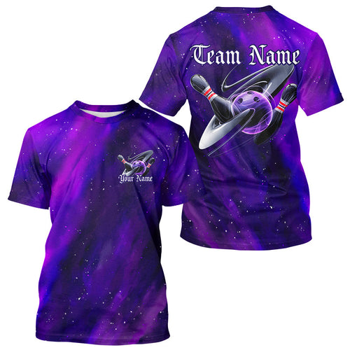 Custom Purple Galaxy Bowling T-Shirts For Men, Team Bowling League With Name IPHW8234