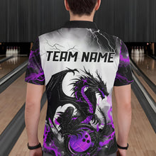 Load image into Gallery viewer, Black And Purple Thunder Lightning Custom Dragon Bowling Men Polo Shirts, Bowling Uniform IPHW8695