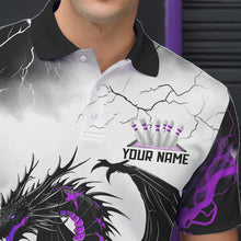 Load image into Gallery viewer, Black And Purple Thunder Lightning Custom Dragon Bowling Men Polo Shirts, Bowling Uniform IPHW8695