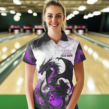 Load image into Gallery viewer, Black And Purple Thunder Lightning Custom Dragon Bowling Women Polo Shirts, Bowling Uniform IPHW8695