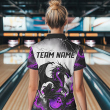 Load image into Gallery viewer, Black And Purple Thunder Lightning Custom Dragon Bowling Women Polo Shirts, Bowling Uniform IPHW8695