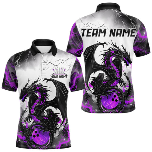 Black And Purple Thunder Lightning Custom Dragon Bowling Men Polo Shirts, Bowling Uniform IPHW8695