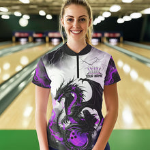 Load image into Gallery viewer, Black And Purple Thunder Lightning Custom Dragon Bowling Women Quarter-Zip Shirts IPHW8695