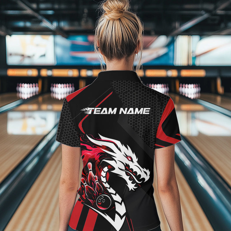 Custom Black And Red Dragon Bowling Jerseys, Bowling Team Women Quarter-Zip Shirts IPHW8701