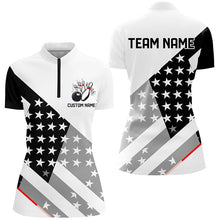 Load image into Gallery viewer, Custom Black And White American Flag Skull Bowling Shirts, Ladies Patriotic Bowling Jerseys IPHW6194