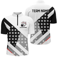 Load image into Gallery viewer, Custom Black And White American Flag Skull Bowling Shirts, Unisex Patriotic Team Bowling Jerseys IPHW6194