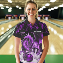 Load image into Gallery viewer, Custom Purple Flame Dragon Bowling Polo Shirts For Women, Dragon Bowling Team Jerseys IPHW8961