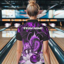 Load image into Gallery viewer, Custom Purple Flame Dragon Bowling Polo Shirts For Women, Dragon Bowling Team Jerseys IPHW8961