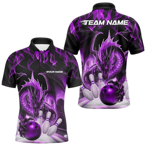Custom Purple Flame Dragon Bowling Polo Shirts For Men, Dragon Bowling Team Jerseys IPHW8961