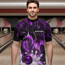 Load image into Gallery viewer, Custom Purple Flame Dragon Bowling Quarter-Zip Shirts For Men, Dragon Bowling Team Jerseys IPHW8961