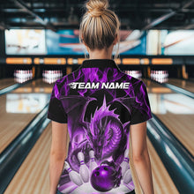 Load image into Gallery viewer, Custom Purple Flame Dragon Bowling Women Quarter-Zip Shirts, Dragon Bowling Team Jerseys IPHW8961