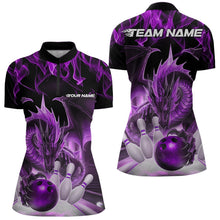 Load image into Gallery viewer, Custom Purple Flame Dragon Bowling Women Quarter-Zip Shirts, Dragon Bowling Team Jerseys IPHW8961