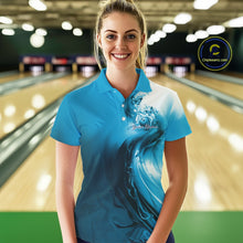 Load image into Gallery viewer, Custom Blue Butterfly Bowling Women Polo Shirt, Ladies Bowling Team Outfits IPHW11356