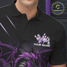 Load image into Gallery viewer, Custom Glowing Purple Dragon Bowling Team Polo Shirts For Men, Dragon Bowling Jerseys IPHW9539