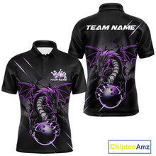 Load image into Gallery viewer, Custom Glowing Purple Dragon Bowling Team Polo Shirts For Men, Dragon Bowling Jerseys IPHW9539
