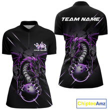 Load image into Gallery viewer, Custom Glowing Purple Dragon Bowling Team Women Quarter-Zip Shirt, Dragon Bowling Jerseys IPHW9539