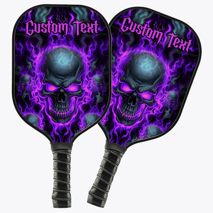 Custom Purple Flame Skull Halloween Pickleball Paddles, Skull Pickleball Racket, Halloween Pickleball Gifts IPHW7217