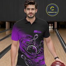 Load image into Gallery viewer, Custom Black And Purple Flame Bowling Polo Shirts For Men, Team Bowling League Shirt IPHW9778