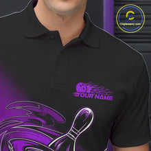 Load image into Gallery viewer, Custom Black And Purple Flame Bowling Polo Shirts For Men, Team Bowling League Shirt IPHW9778
