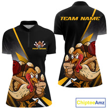 Load image into Gallery viewer, Custom Funny Yellow Turkey Bowling Women Quarter-Zip Shirts, Thanksgiving Bowling Shirt IPHW9784