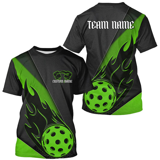 Black And Green Custom Flame Pickleball T-Shirts For Men, Unisex Pickleball Outfits Pickleball Team Shirts IPHW7762