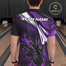Load image into Gallery viewer, Custom Purple Flame Bowling Jerseys For Men, Hexagon Bowling Team Tournament Shirt IPHW10559