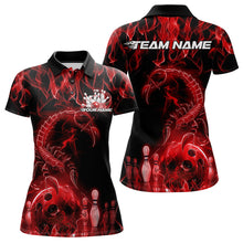 Load image into Gallery viewer, Custom Black Red Flame Scorpio Zodiac Bowling Women Polo Shirts, Scorpion Bowler Outfit IPHW8973