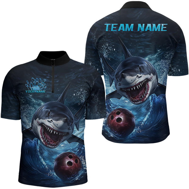 Custom Shark Bowling Quarter-Zip Shirts For Men, Shark Bowling Team Shirt Bowler Outfits IPHW8020