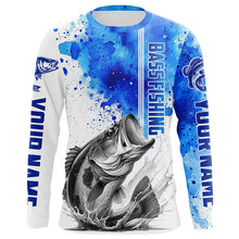 Load image into Gallery viewer, Bass Fishing Watercolor Custom Long Sleeve Performance Fishing Shirts, Bass Fishing Jerseys | Blue IPHW5806