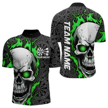 Load image into Gallery viewer, Black And Green Flame Skull Custom Dart Quarter-Zip Shirts For Men, Fire Dart Team Jerseys IPHW8496