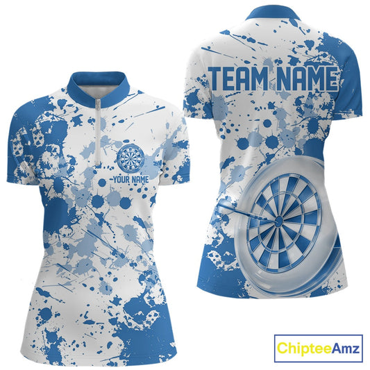 Custom Blue Splatter Dartboard Darts Team Shirt For Women, Dart League Jerseys IPHW10597