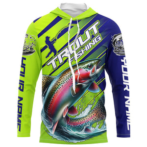 Rainbow Trout Custom Long Sleeve Fishing Shirts, Trout Fly Fishing Jerseys | Green And Blue IPHW6210