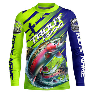 Rainbow Trout Custom Long Sleeve Fishing Shirts, Trout Fly Fishing Jerseys | Green And Blue IPHW6210