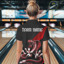 Load image into Gallery viewer, Custom Black And Red Cobra Snake Bowling Team Jerseys, Women Bowling Polo Shirts IPHW11085