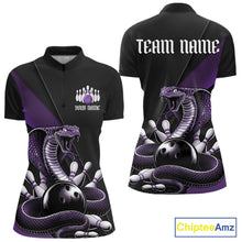 Load image into Gallery viewer, Custom Black And Purple Cobra Snake Bowling Team Jersey, Women Bowling Quarter-Zip Shirt IPHW11087