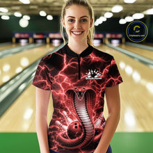 Load image into Gallery viewer, Custom Red Thunder Lightning Cobra Snake Bowling Team Women Quarter-Zip ShirtIPHW11092
