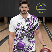 Load image into Gallery viewer, Custom Purple Tribal Flame Bowling Men Polo Shirt, Polygonal Bowling Jerseys IPHW11381