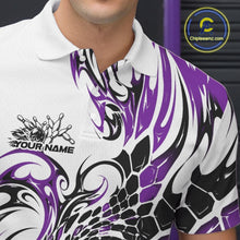 Load image into Gallery viewer, Custom Purple Tribal Flame Bowling Men Polo Shirt, Polygonal Bowling Jerseys IPHW11381