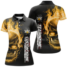 Load image into Gallery viewer, Flame Skull American Flag Custom Team Bowling Shirts For Women, Patriotic Bowling Shirt IPHW5154