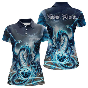 Blue Thunder Lightning Custom Dragon Bowling Polo Shirts For Women, Bowling Team Uniform IPHW8255